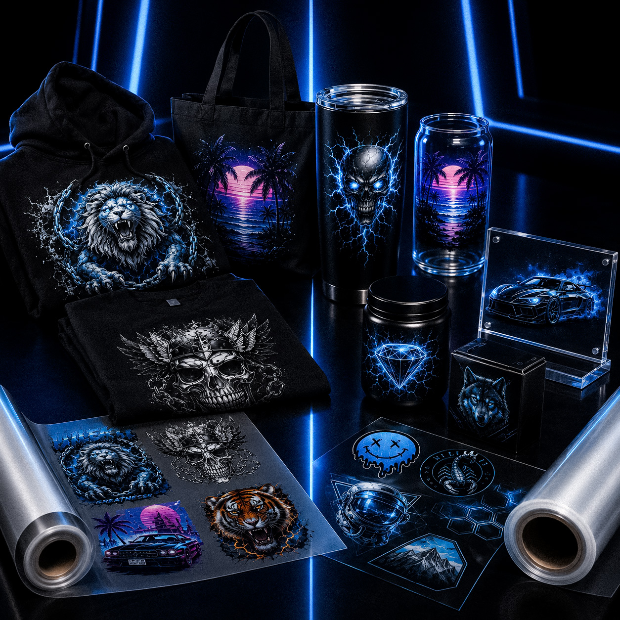 Same-day DTF and UV transfers with apparel, tumblers, gang sheets, and hard goods by DTF N Press in Davie Florida